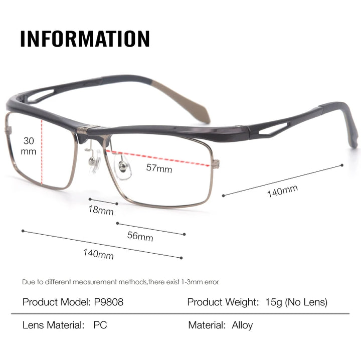 Muzz 9807 unisex flip up square alloy prescription eyeglasses — view 2