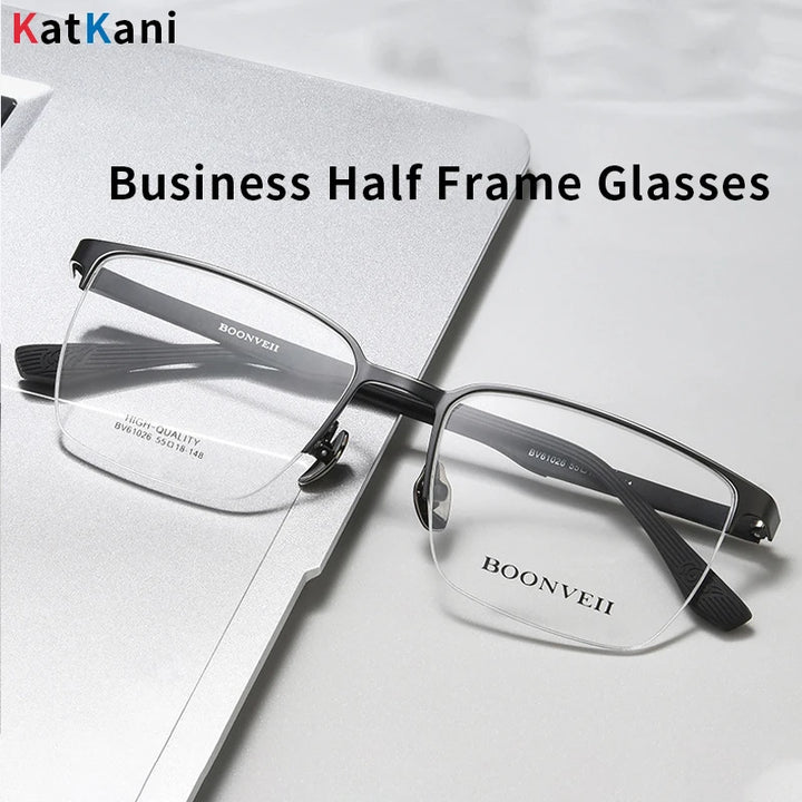 KatKani Men's Semi Rim Square Alloy Eyeglasses 61062 Full Rim KatKani Eyeglasses   