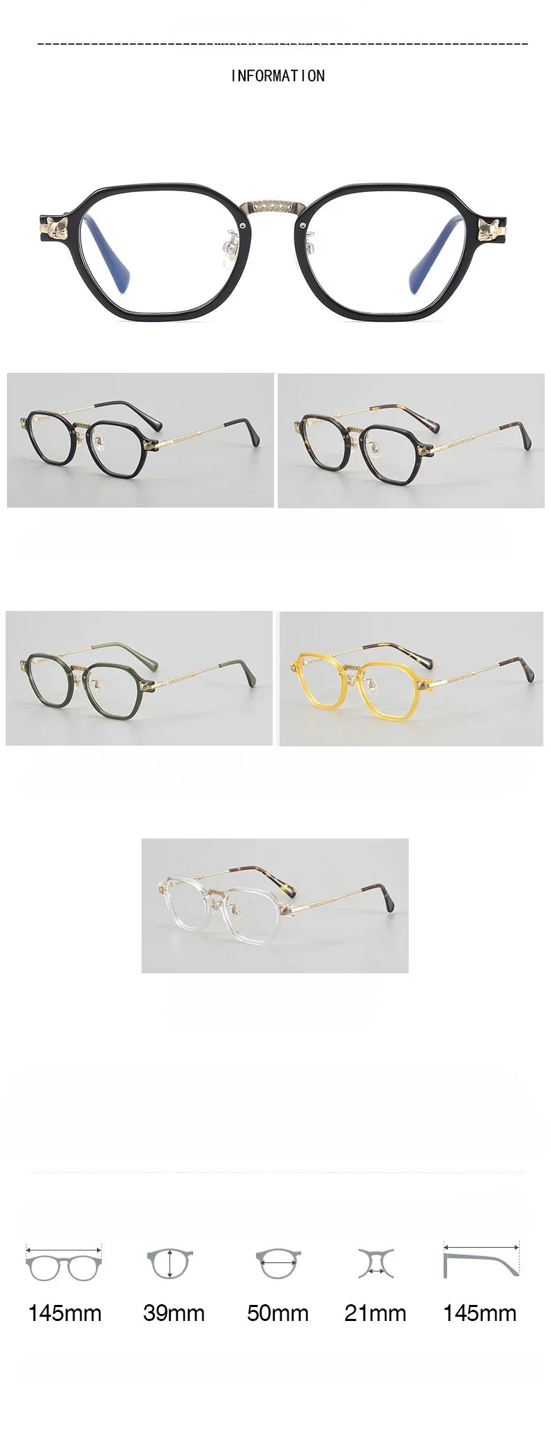 Hewei Unisex Full Rim Polygon Titanium Acetate Eyeglasses 842009 Full Rim Hewei