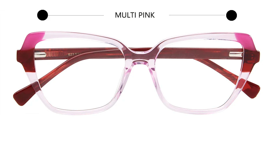 Esnbie Unisex Full Rim Square Polygon Cat Eye Acetate Eyeglasses 62323 Full Rim Esnbie multi pink  