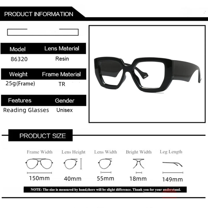 Kocolior Unisex Full Rim Square Acetate Photochromic Reading Glasses 86320