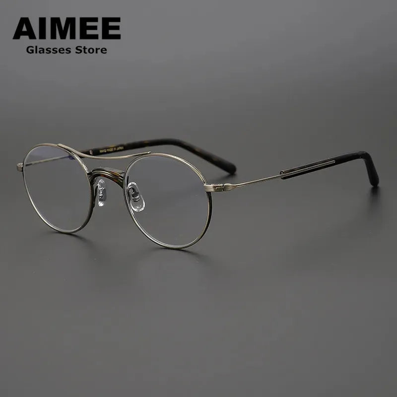 Aimee Unisex Full Rim Round Double Bridge Titanium Eyeglasses 7106 Full Rim Aimee Bronze  