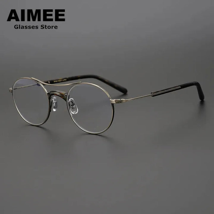 Aimee Unisex Full Rim Round Double Bridge Titanium Eyeglasses 7106 Full Rim Aimee Bronze  