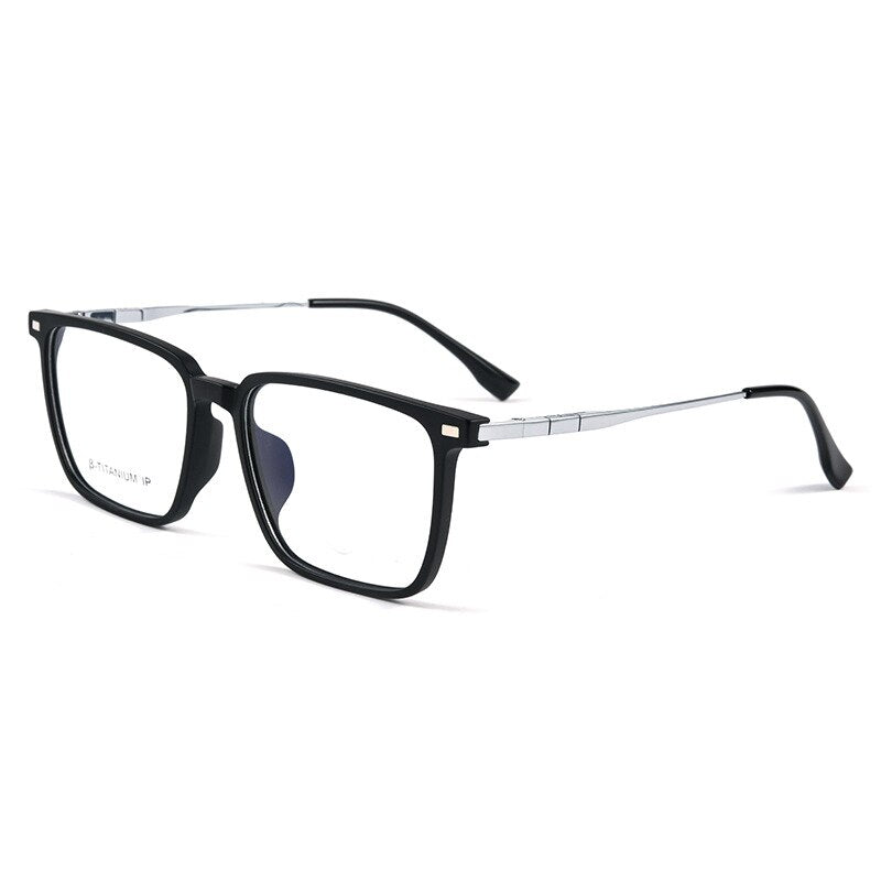 KatKani Unisex Full Rim Square Tr 90  Titanium Eyeglasses 15013mc Full Rim KatKani Eyeglasses Black Silver  