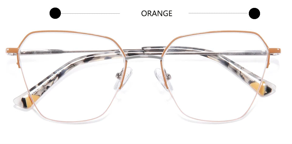 Esnbie Women's Semi Rim Square Alloy Acetate Eyeglasses 80321 Semi Rim Esnbie orange  