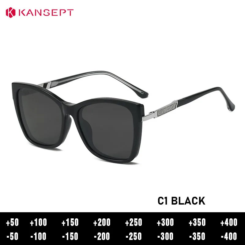 Kansept Women's Full Rim Square Tr 90 Alloy Eyeglasses Clip On Sunglasses 786003