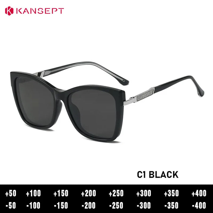 Kansept Women's Full Rim Square Tr 90 Alloy Eyeglasses Clip On Sunglasses 786003
