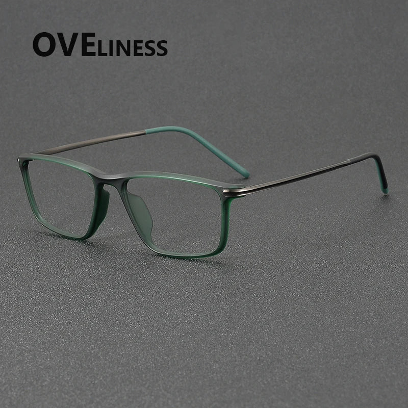 Oveliness Unisex Full Rim Square Acetate Titanium Eyeglasses 72350 Full Rim Oveliness matt green