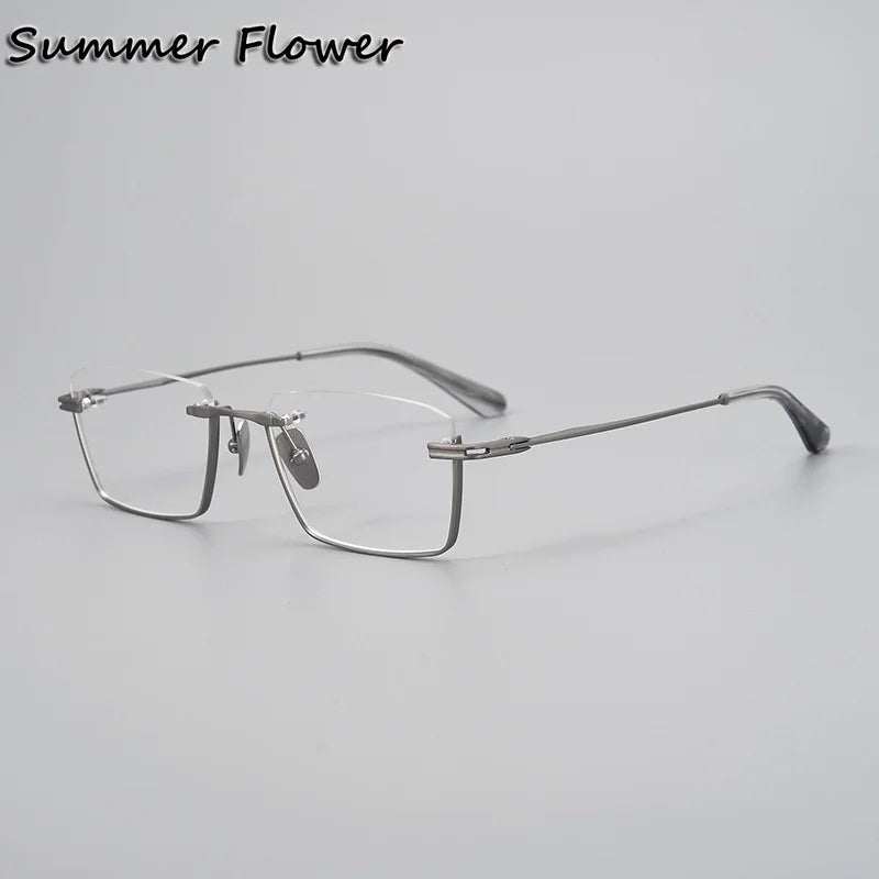 Summer Flower Unisex Semi Rim Square Titanium Eyeglasses 842416 Semi Rim Summer Flower Gray