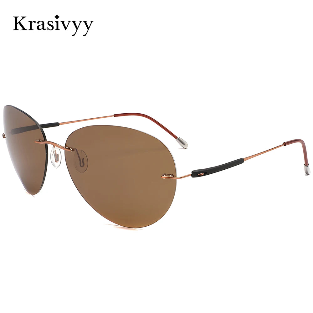 Krasivyy Men's Rimless Oval Tr 90 Screwless Titanium Sunglasses 426803