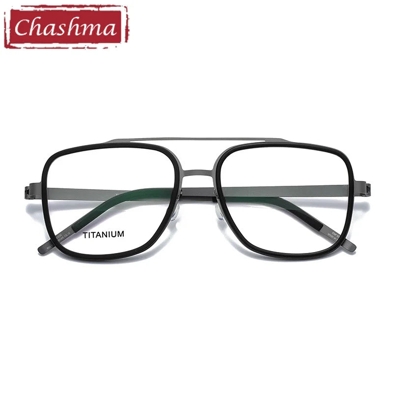 Chashma Ochki Unisex Full Rim Square Double Bridge Titanium Eyeglasses 49911 Full Rim Chashma Ochki   