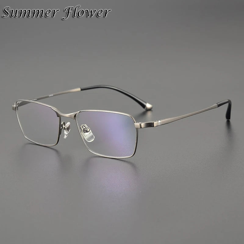 Summer Flower Men's Full Rim Polygon Square Titanium Eyeglasses 15585 Full Rim Summer Flower Gray