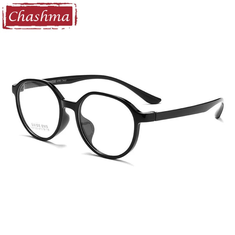 Chashma Ottica Unisex Youth's Full Rim Round Tr 90 Titanium Eyeglasses 21035 Full Rim Chashma Ottica Bright Black  