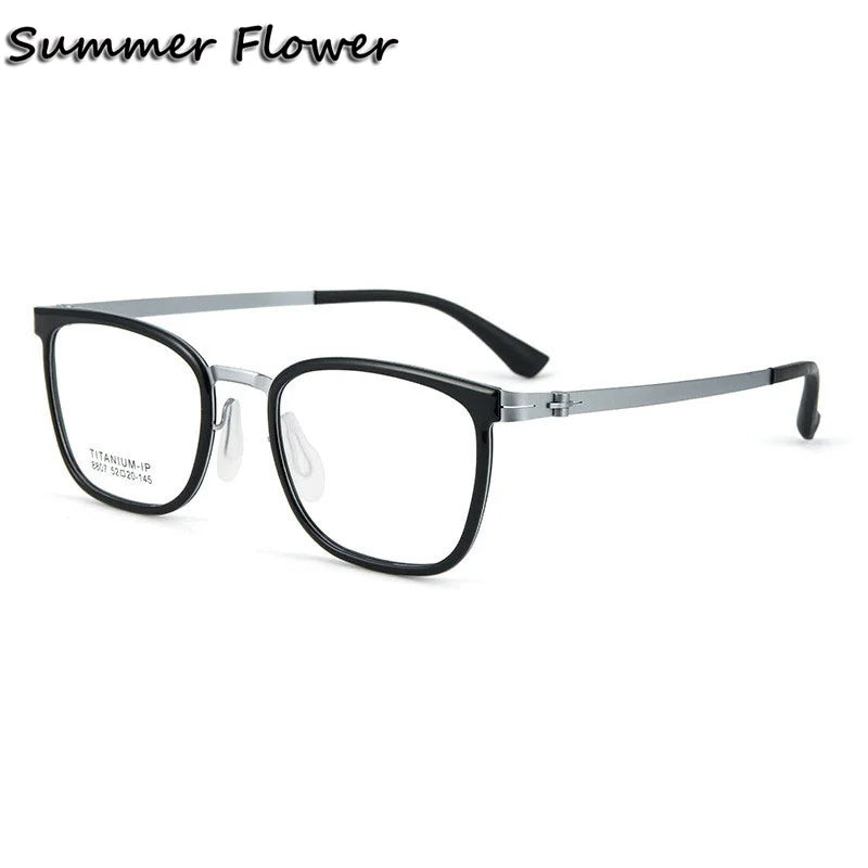 Summer Flower Unisex Full Rim Square Tr 90 Alloy Eyeglasses 88807 Full Rim Summer Flower Black Silver