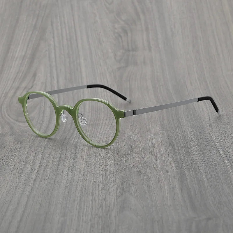 Black Mask Women's Full Rim Round Titanium Acetate Eyeglasses 6006 Full Rim Black Mask Green  