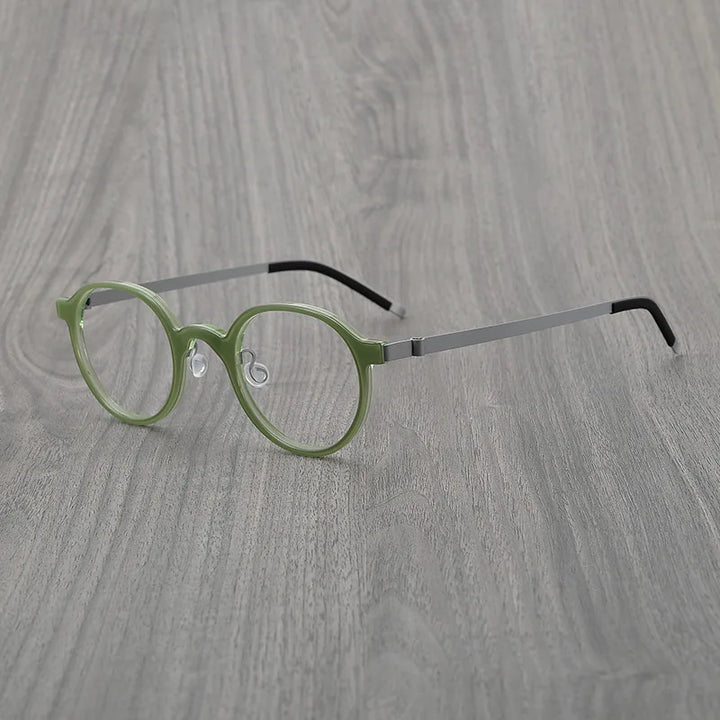 Black Mask Women's Full Rim Round Titanium Acetate Eyeglasses 6006 Full Rim Black Mask Green  