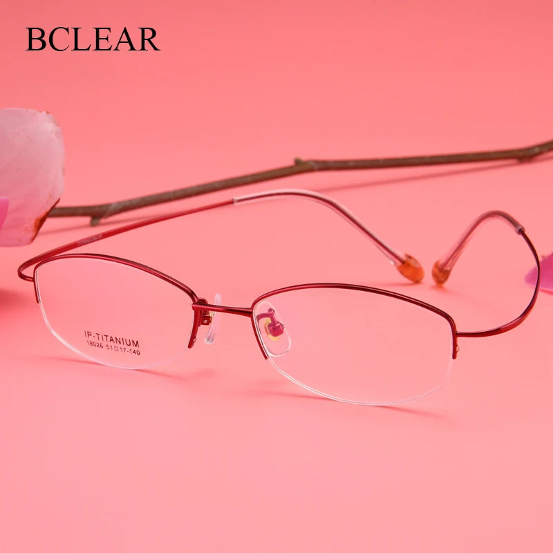 Bclear Unisex Semi Rim Oval Titanium Eyeglasses 180264