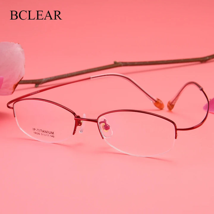 Bclear Unisex Semi Rim Oval Titanium Eyeglasses 180264