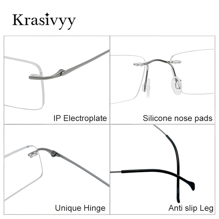 Krasivyy Unisex Rimless Square Titanium Prescription Eyeglasses KR16020 - view 4