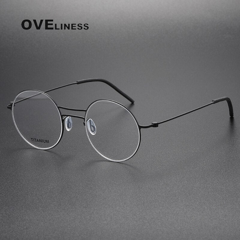Oveliness Unisex Full Rim Round Screwless Double Bridge Titanium Eyeglasses 5518 Full Rim Oveliness black  