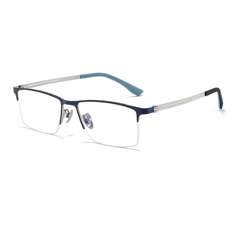 Yimaruili Unisex Semi Rim Square Titanium Alloy Eyeglasses 23156 Semi Rim Yimaruili Eyeglasses Blue Silver