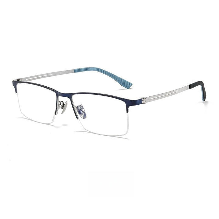 Yimaruili Unisex Semi Rim Square Titanium Alloy Eyeglasses 23156 Semi Rim Yimaruili Eyeglasses Blue Silver