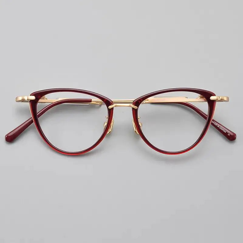 Hewei Unisex Full Rim Oval Cat Eye Acetate Alloy Eyeglasses 13252 Full Rim Hewei red gold  