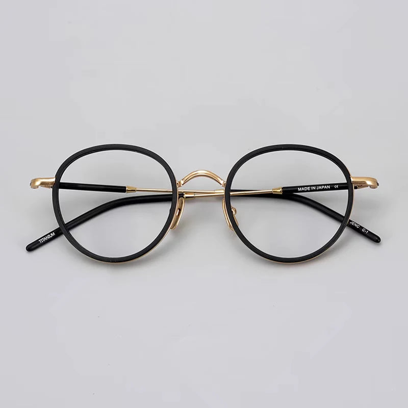 Hewei Unisex Full Rim Round Titanium Eyeglasses 22025 Full Rim Hewei black gold  