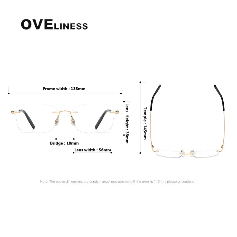 Oveliness Unisex Rimless Rectangle Titanium Eyeglasses O80960 Full Rim Oveliness   