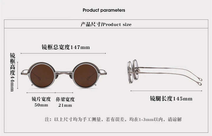 Black Mask Unisex Full Rim Round Titanium Eyeglasses Clip On Sunglasses 15975