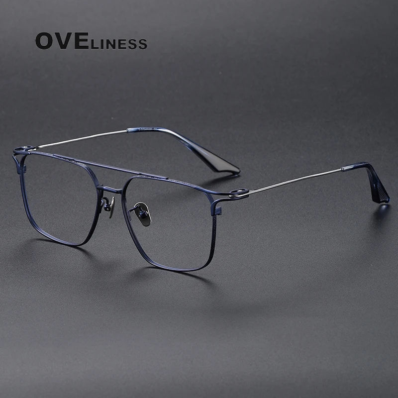 Oveliness Unisex Full Rim Square Double Bridge Titanium Eyeglasses 81000 Full Rim Oveliness blue  