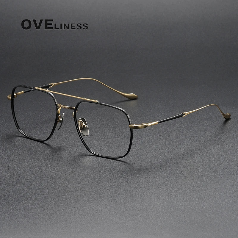 Oveliness Unisex Full Rim Square Double Bridge Titanium Eyeglasses Om3123 Full Rim Oveliness black gold  