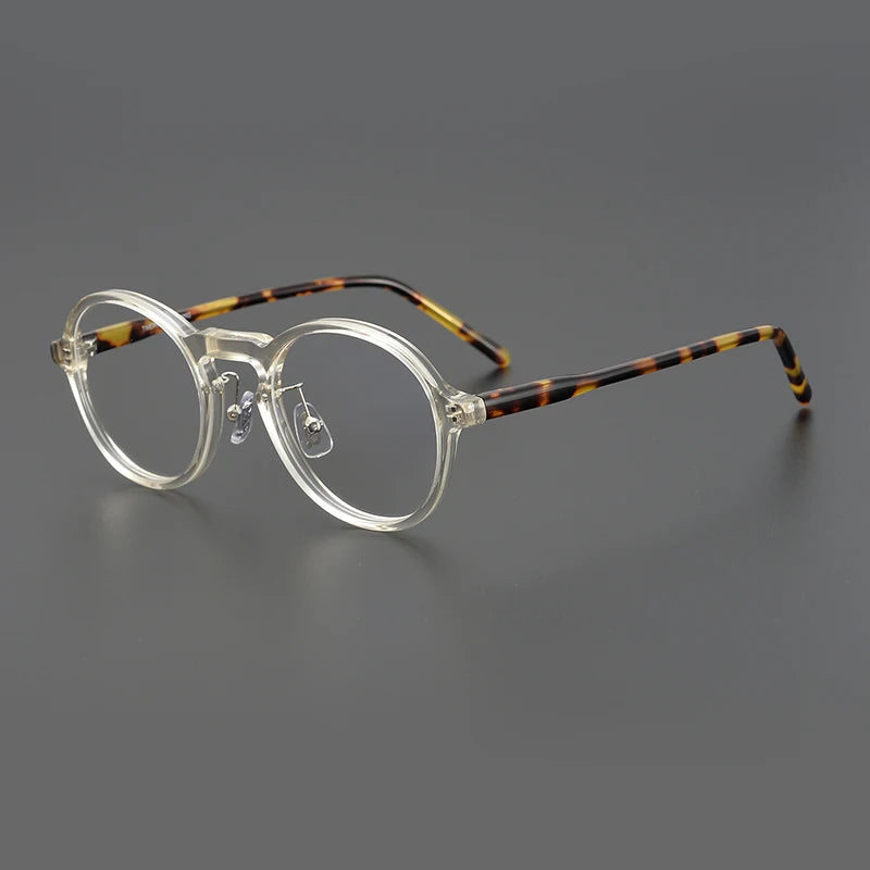 Black Mask Unisex Full Rim  Round Acetate Glasses Eyeglasses 13747 Full Rim Black Mask Yellow-Tortoise  