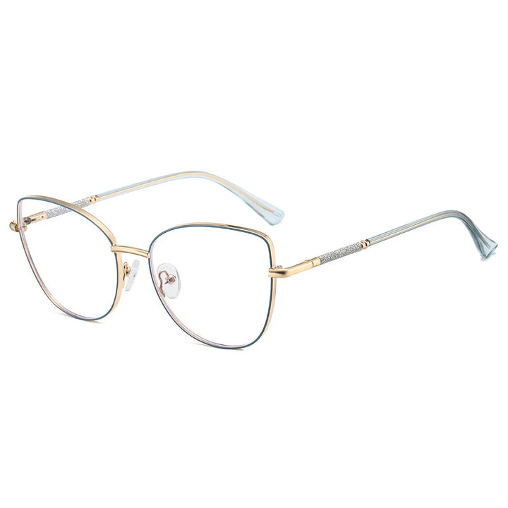 KatKani Women's Full Rim Square Cat Eye Alloy Eyeglasses 26073 Full Rim KatKani Eyeglasses Blue Gold  