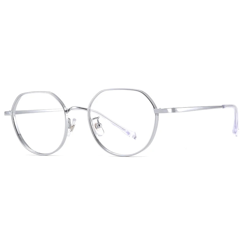 Bclear Unisex Full Rim Small Flat Top Round Titanium Eyeglasses 6954 Full Rim Bclear Silver  