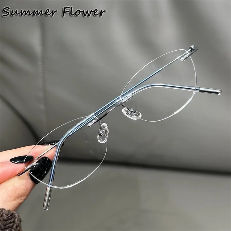 Summer Flower Women's Rimless Oval Square Titanium Eyeeglasses 696071