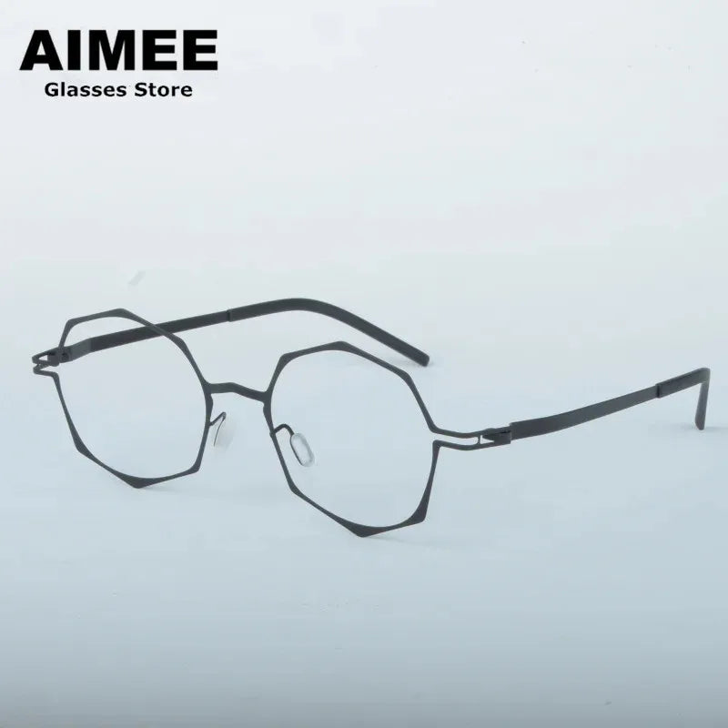 Aimee Women's Full Rim Polygon Round Screwless Steel Eyeglasses 13846 Full Rim Aimee Black  