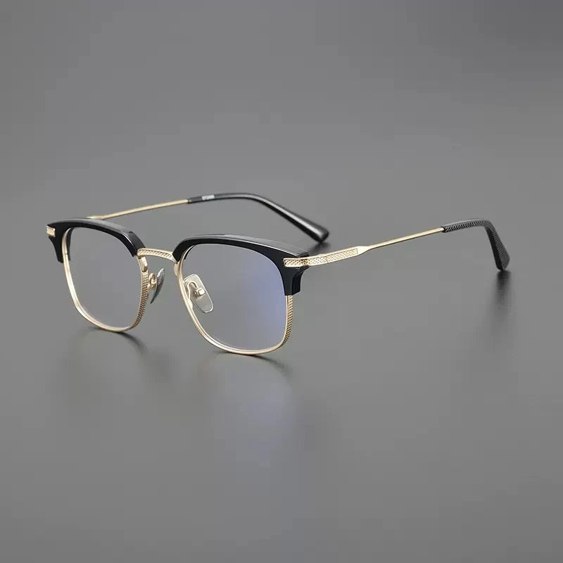 Gatenac Unisex Full Rim Square Acetate Titanium Eyeglasses Gxyj1144 Full Rim Gatenac Black Gold  