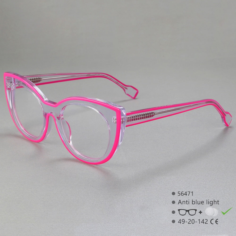 CCspace Women's Full Rim Cat Eye Acetate Fiber Eyeglasses 56471 Full Rim CCspace C2Pink  