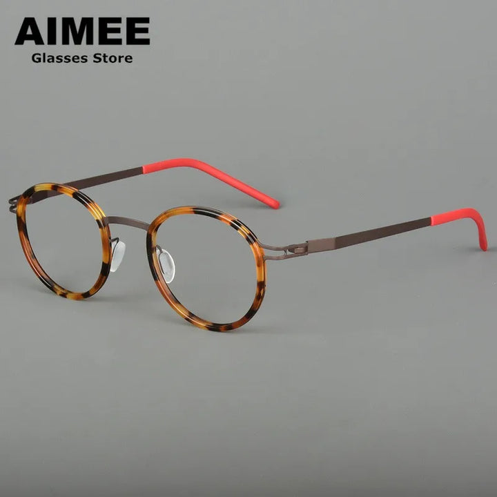 Aimee Unisex Full Rim Round Screwless Titanium Acetate Eyeglasses 4620 Full Rim Aimee   