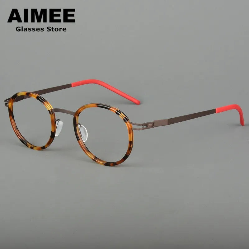 Aimee Unisex Full Rim Round Screwless Titanium Acetate Eyeglasses 4620 Full Rim Aimee   