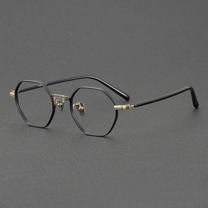 Black Mask Women's Full Rim Flat Top Polygon Titanium Eyeglasses 4040 Full Rim Black Mask Black-Gold  