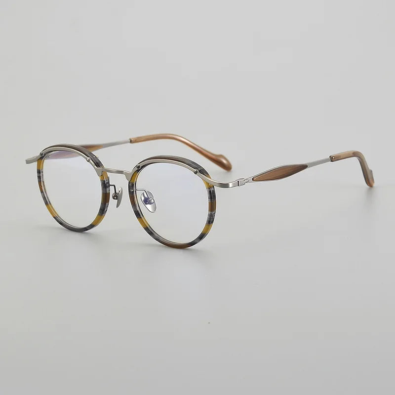 Black Mask Unisex Full Rim Round Acetate Titanium Eyeglasses 196062