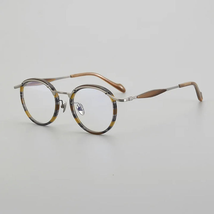 Black Mask Unisex Full Rim Round Acetate Titanium Eyeglasses 196062