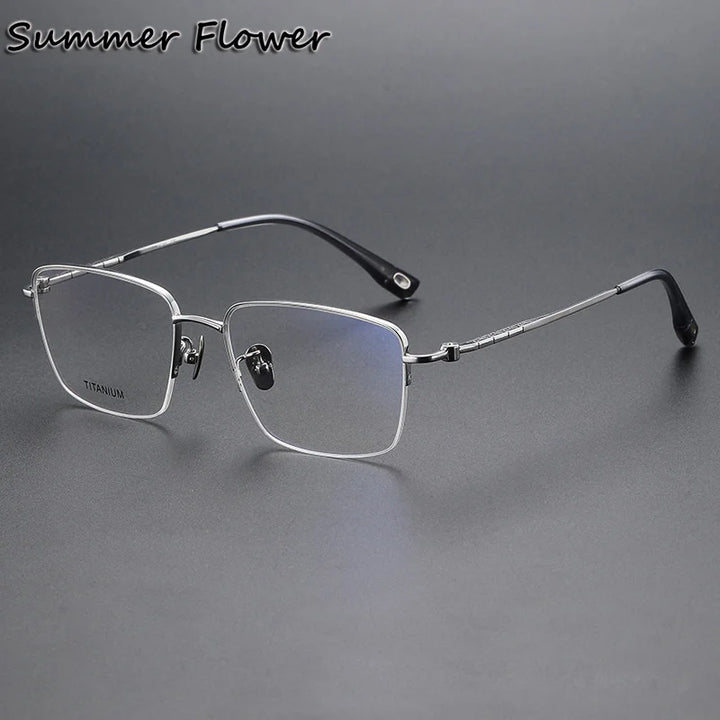 Summer Flower Unisex Semi Rim Polygon Square Titanium Eyeglasses 880911 Semi Rim Summer Flower Silver