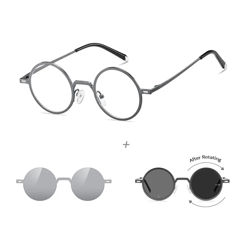 Ralferty Women's Full Rim Round Steel Eyeglasses Clip On Sunglasses 725204