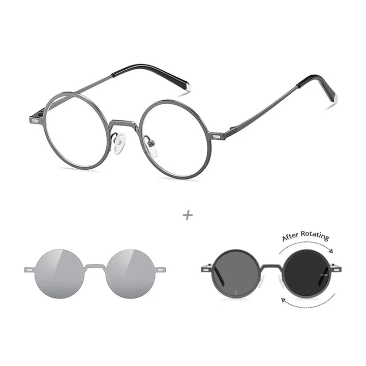 Ralferty Women's Full Rim Round Steel Eyeglasses Clip On Sunglasses 725204