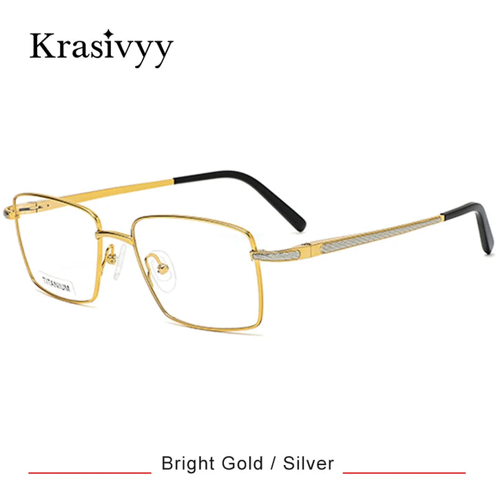 Krasivyy Unisex Full Rim Big Square Titanium Eyeglasses 250021 Full Rim Krasivyy Bright Gold Silver