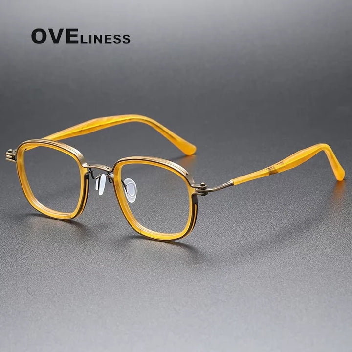 Oveliness Unisex Full Rim Big Square Titanium Acetate Eyeglasses 5863 Full Rim Oveliness yellow bronze  