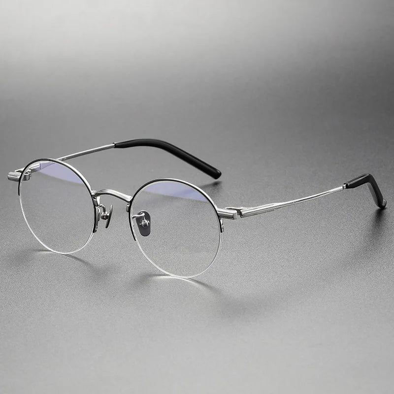 Aimee Unisex Semi Rim Round Titanium Eyeglasses 19185 Semi Rim Aimee Black-Silver  